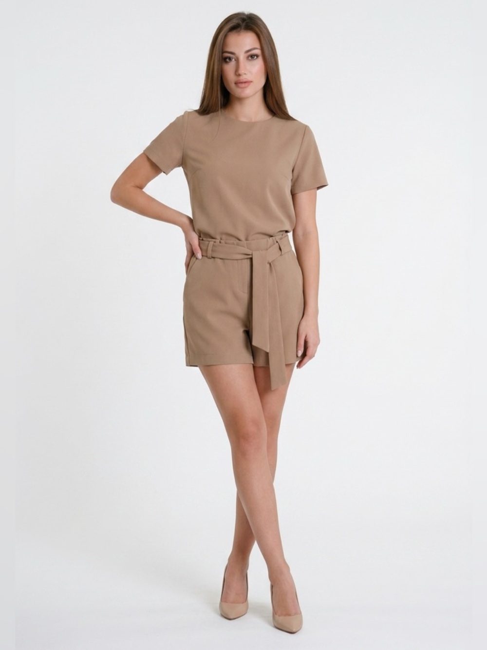 NWT - Jules & Leopold Taupe Paperbag High-Waist Tie Shorts - Size S